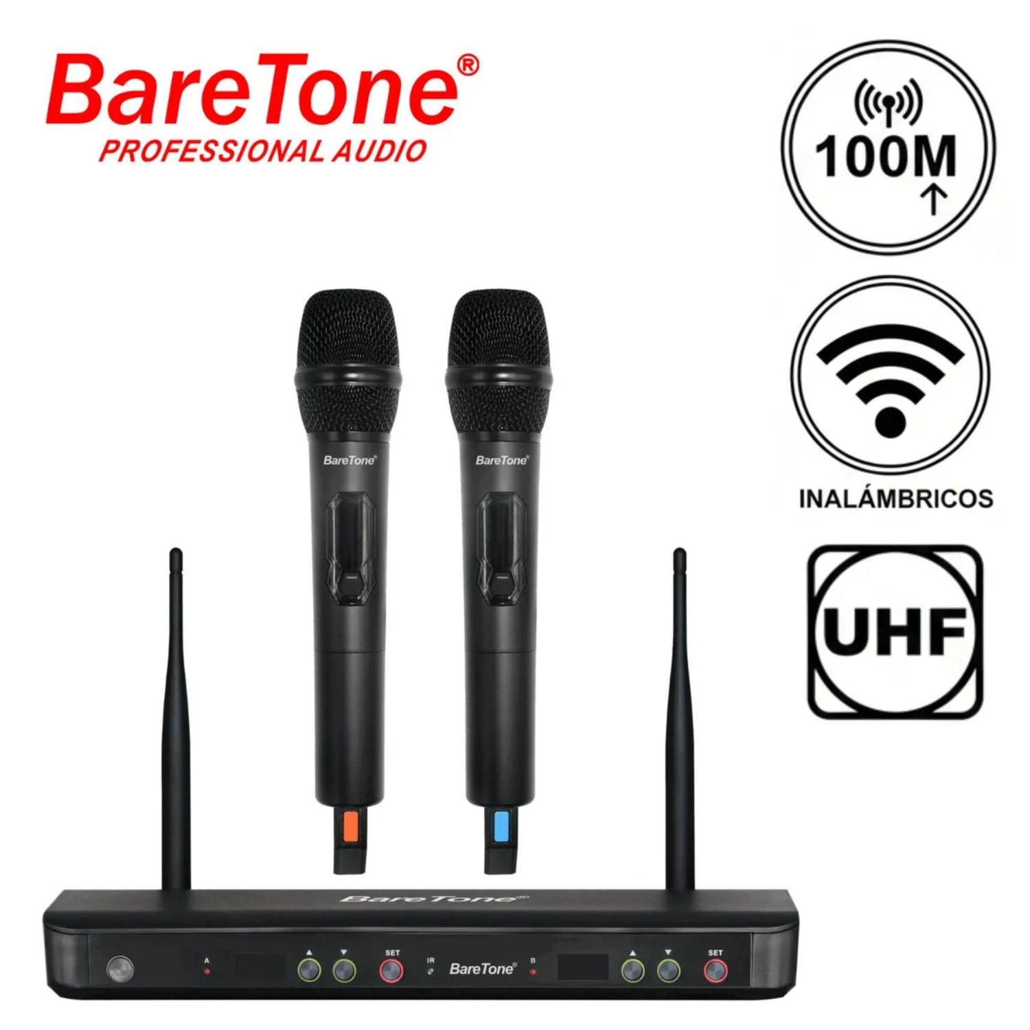 SISTEMA DE MICRÓFONO BARETONE WM 2802W DOBLE CON UHF MULTI FRECUENCIA - 1
