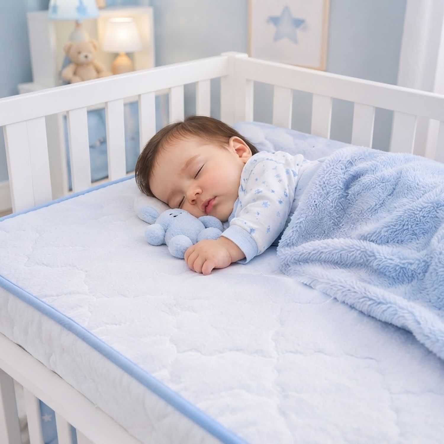 COLCHÓN AZUL PARA CUNA BEBE CON ALMOHADA + 05 PELOTITAS - 2