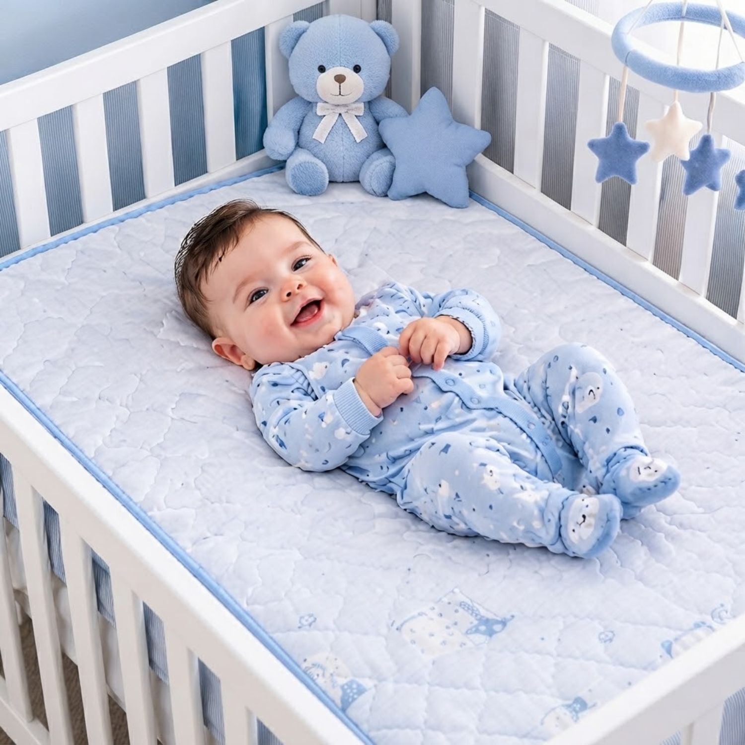 COLCHÓN AZUL PARA CUNA BEBE CON ALMOHADA + 05 PELOTITAS - 3