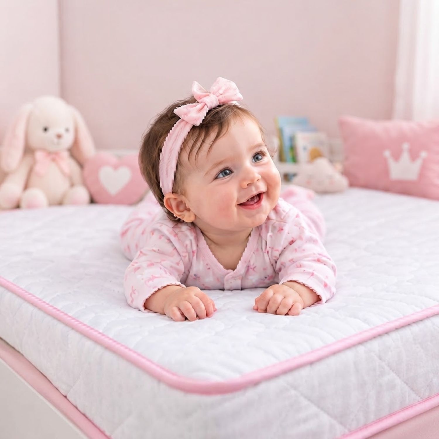 COLCHÓN ROSADO PARA CUNA BEBE CON ALMOHADA + 05 PELOTITAS - 3