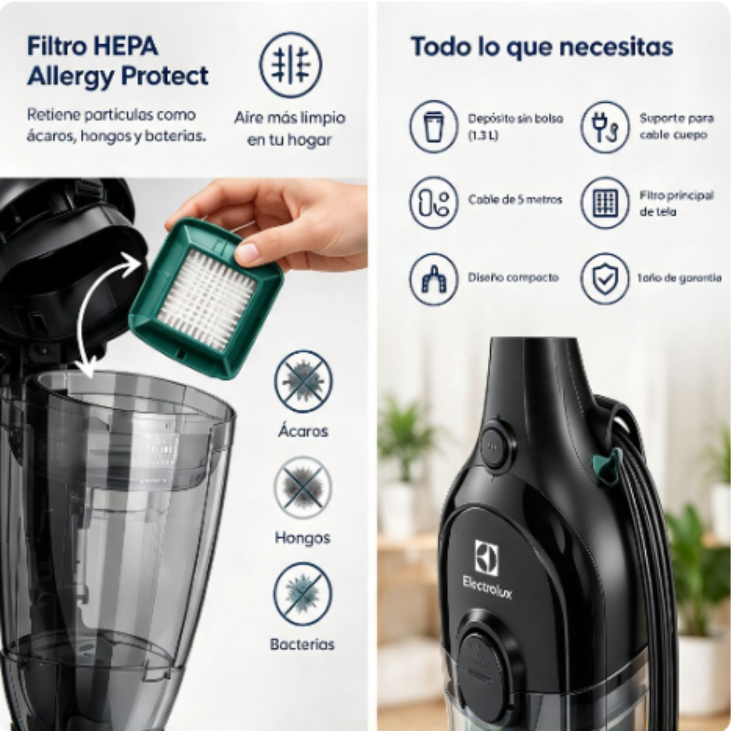 ASPIRADORA VERTICAL ELECTROLUX STK12 1000W 2 EN 1 SIN BOLSA CON FILTRO HEPA - 5