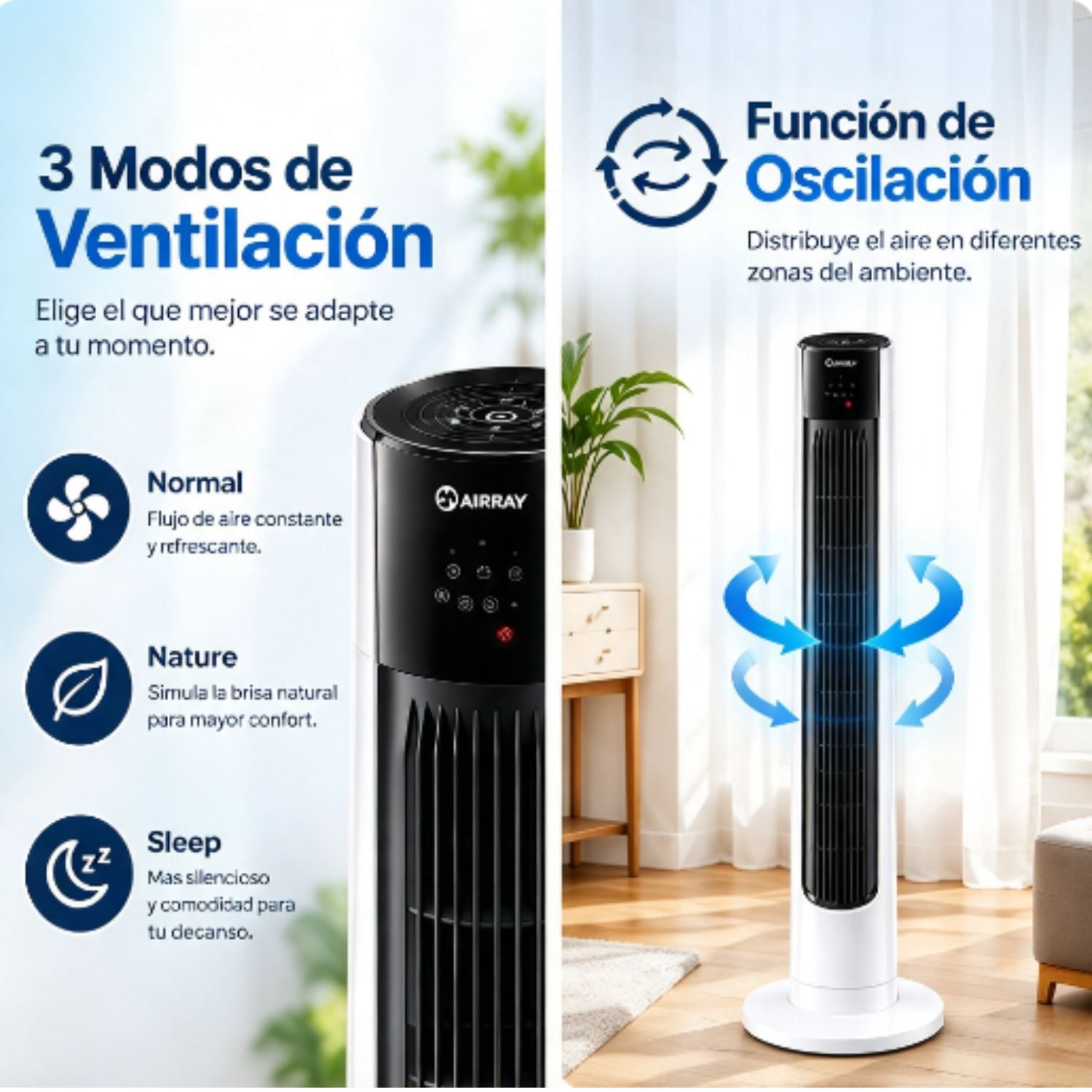 VENTILADOR DE TORRE MIRAY VMTT-1037R 42' 45W CON CONTROL REMOTO - 2