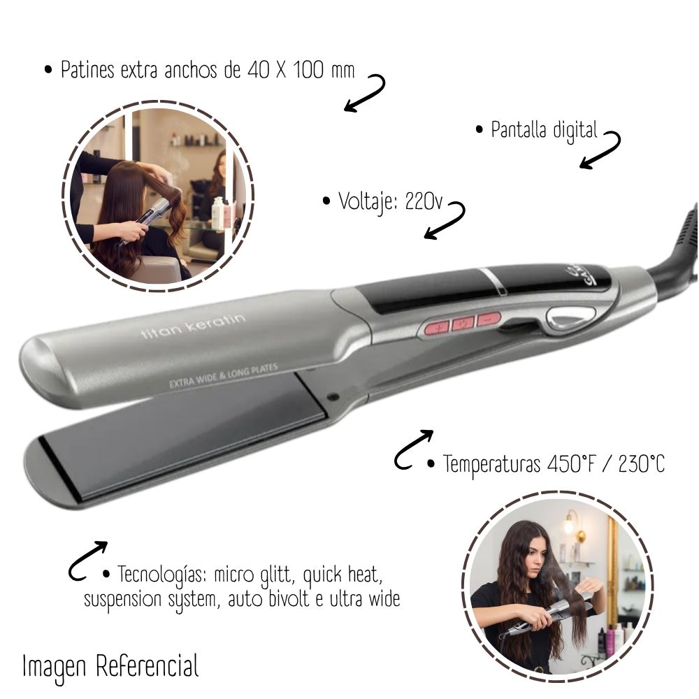 PLANCHA ALISADORA GAMA XWIDE TITAN MICRO GLITT TITAN KERATIN XWIDE DIG - 2
