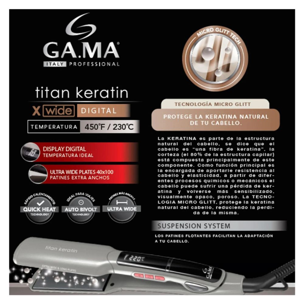 PLANCHA ALISADORA GAMA XWIDE TITAN MICRO GLITT TITAN KERATIN XWIDE DIG - 4