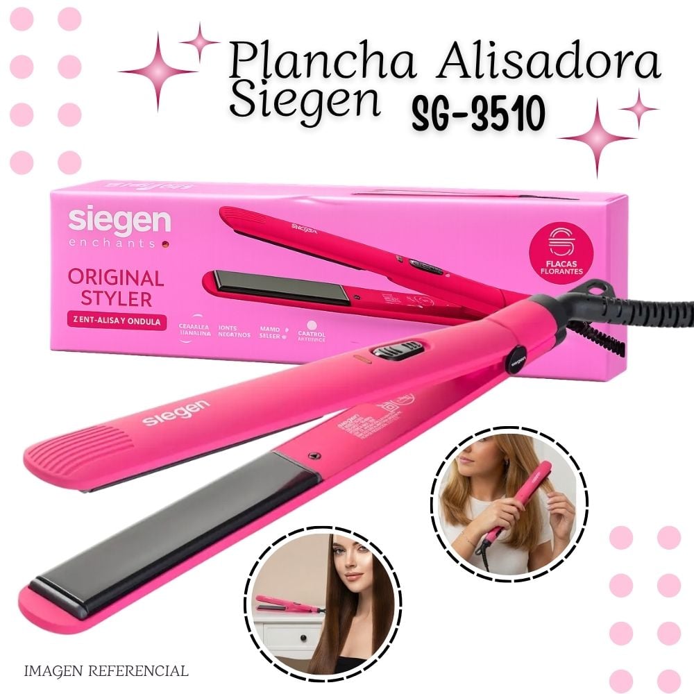 PLANCHA ALISADORA DE CABELLO SIEGEN SG 3510 PLANCHA ALISADORA CABELLO ROSADA SG-3510 - 1