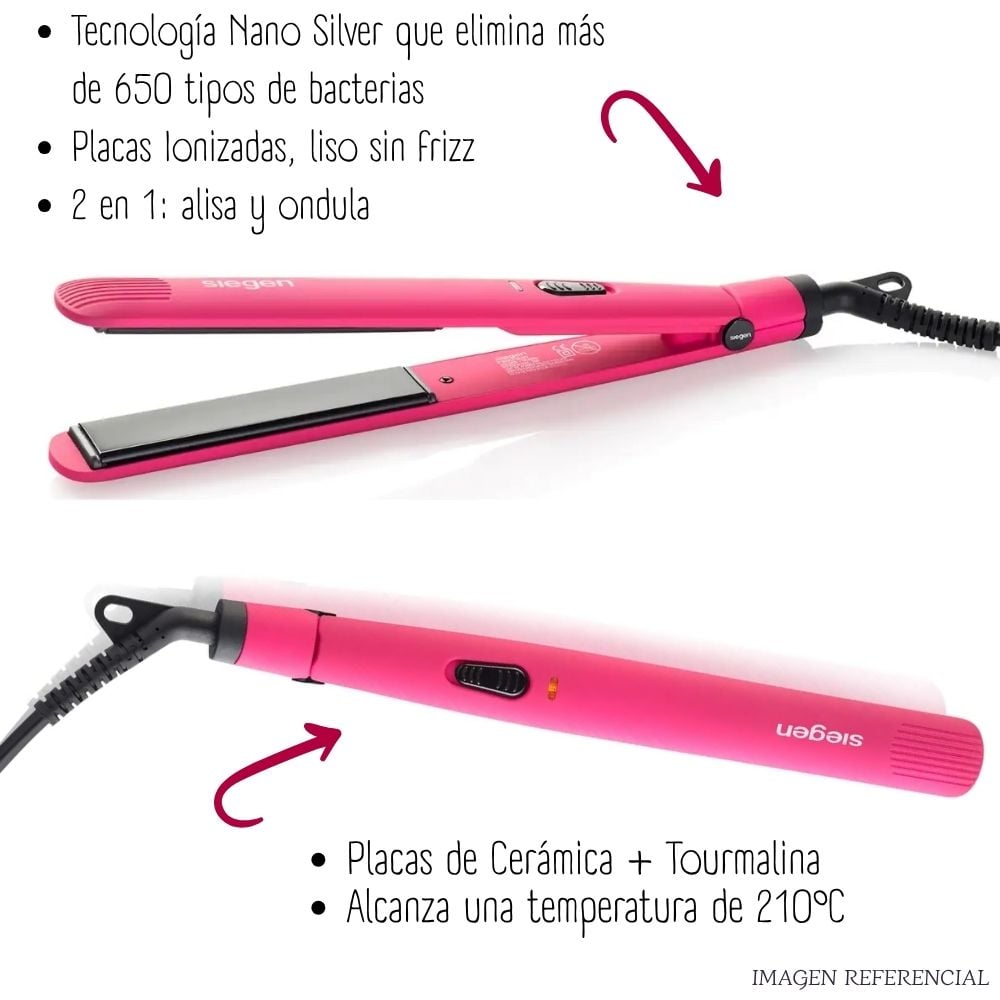 PLANCHA ALISADORA DE CABELLO SIEGEN SG 3510 PLANCHA ALISADORA CABELLO ROSADA SG-3510 - 2
