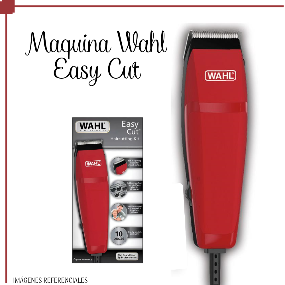 MAQUINA DE CORTAR CABELLO WAHL EASY CUT 10 PIEZAS – ROJO - 1