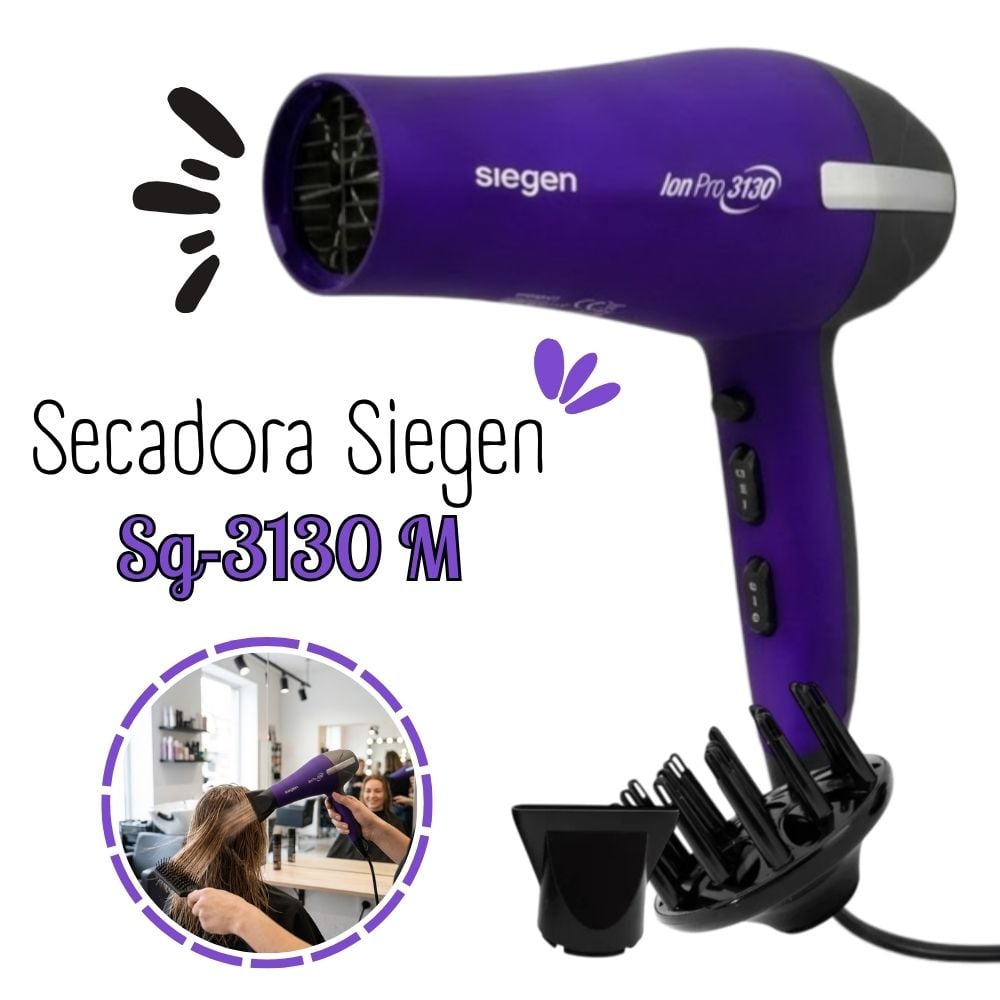 SECADORA CABELLO SIEGEN SG 3130M 2200W PROFESIONAL ION PRO SG 3130/MORADO - 1