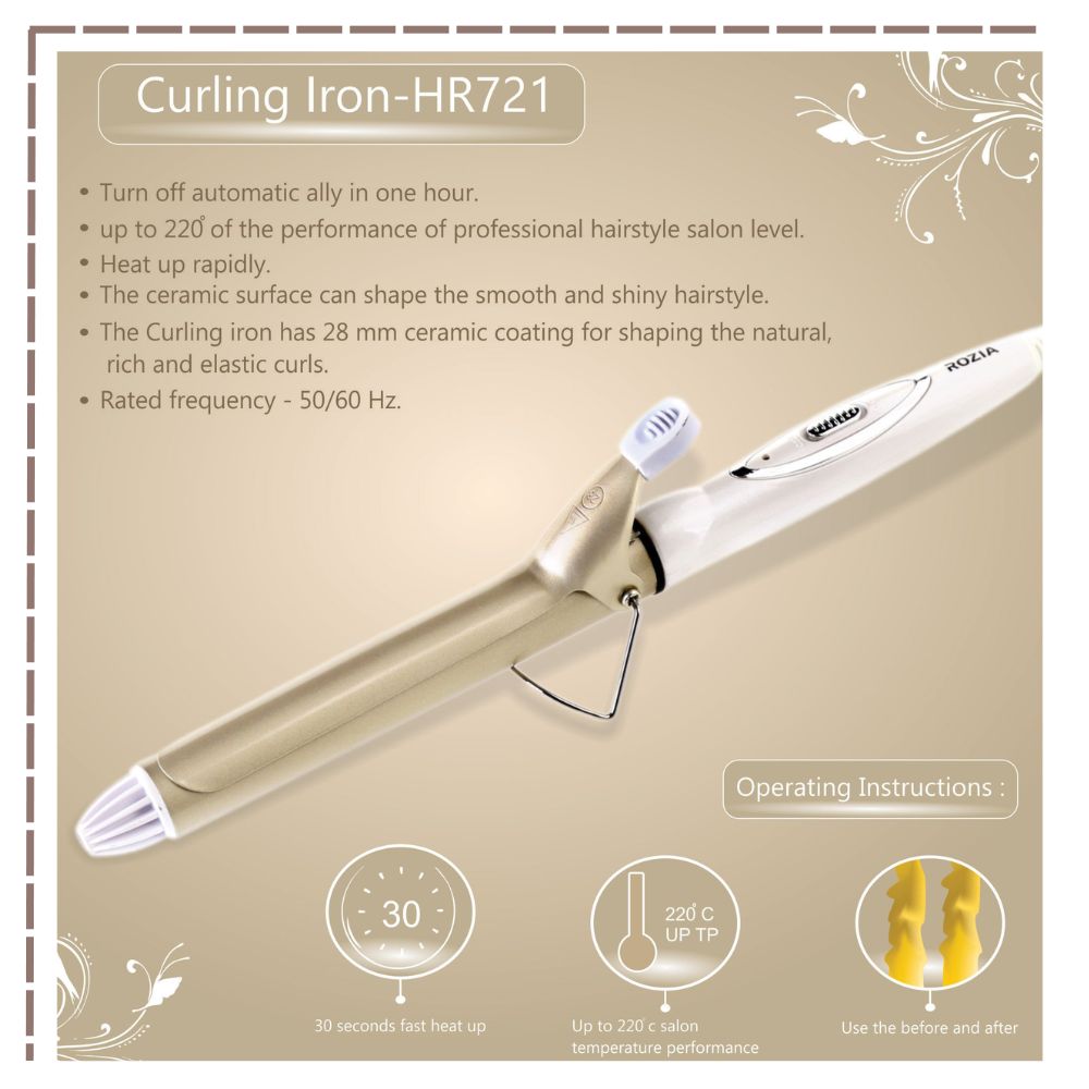 RIZADOR DE CABELLO ROZIA HR721 CERÁMICA CURLING IRON - 7