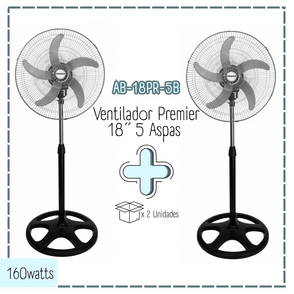 COMBO 2 VENTILADOR DE PIE PREMIER AB-18PR-5BX2 160 WATTS 5 ASPAS PLATEADO AB-18PR-5B - 1