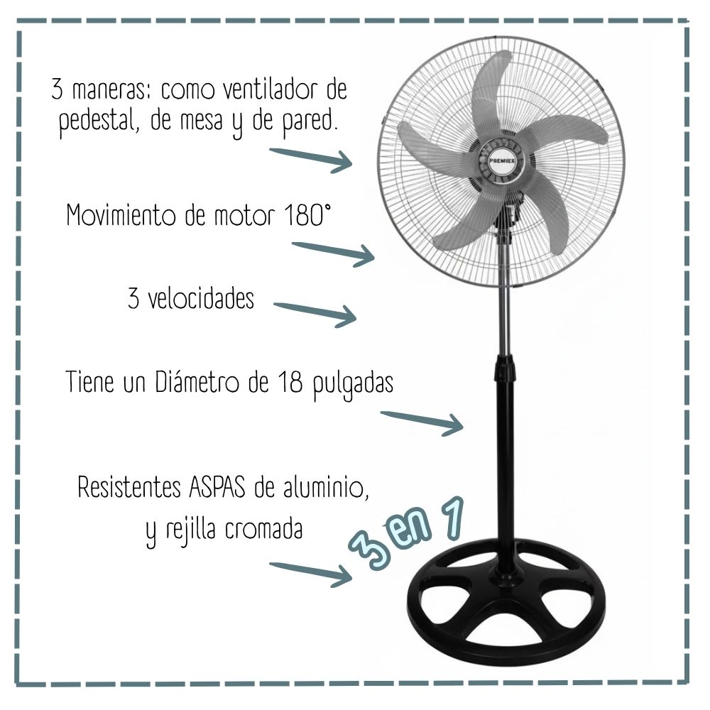 COMBO 2 VENTILADOR DE PIE PREMIER AB-18PR-5BX2 160 WATTS 5 ASPAS PLATEADO AB-18PR-5B - 2