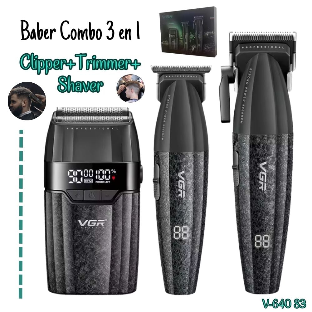 TRICOMBO BARBER VGR TRIMMER + CLIPPER + SHAVER V-640 S3 - 2