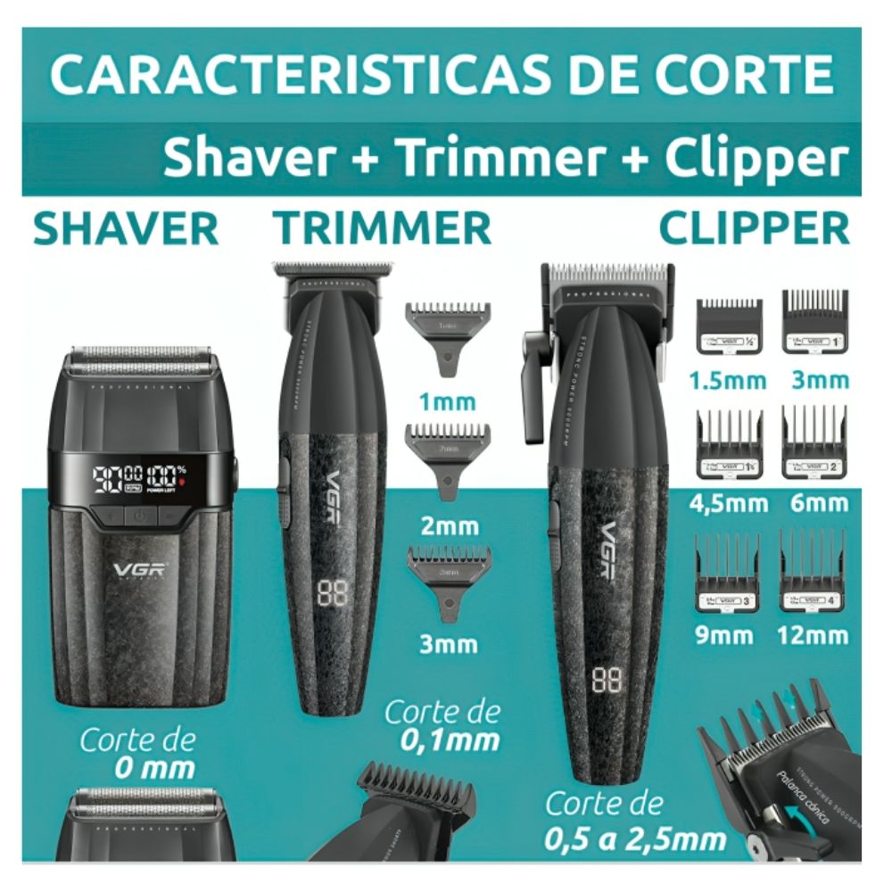 TRICOMBO BARBER VGR TRIMMER + CLIPPER + SHAVER V-640 S3 - 7