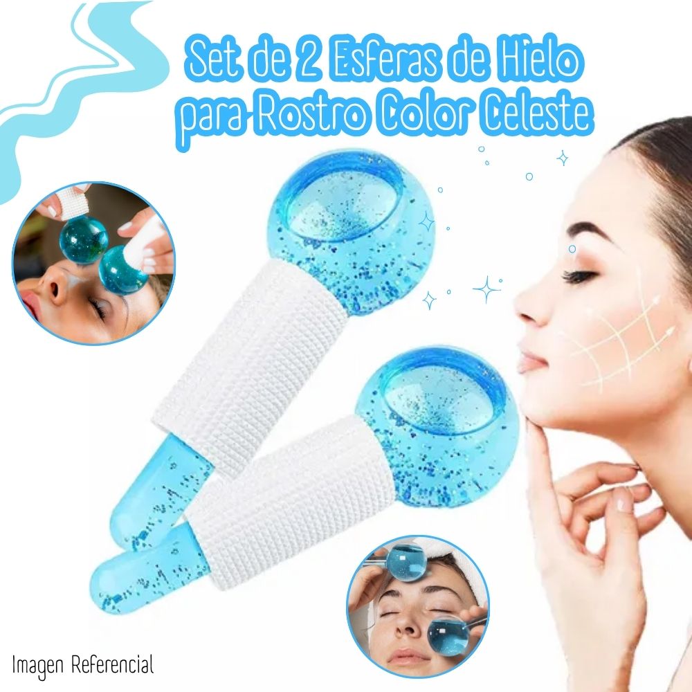 RODILLO MASAJEADOR FACIAL ESFERAS FRIAS ICE GLOBES - AZUL - 1