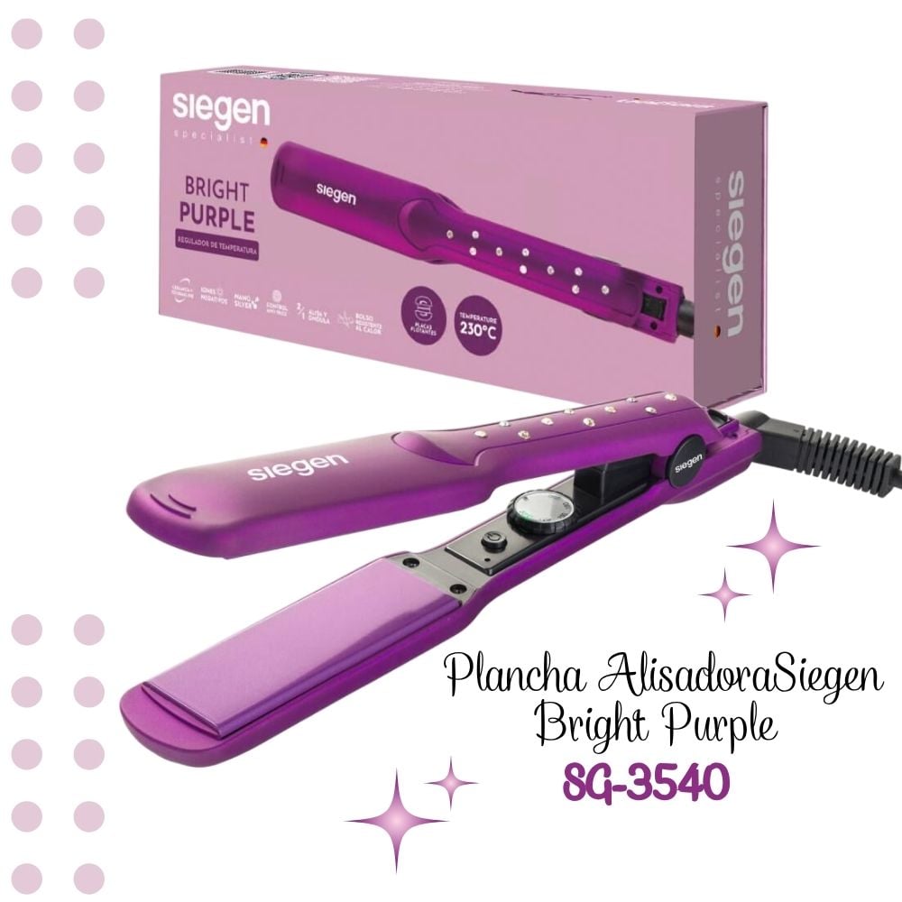 PLANCHA ALISADORA DE CABELLO SIEGEN SG-3540 BRIGHT PURPLE - 1
