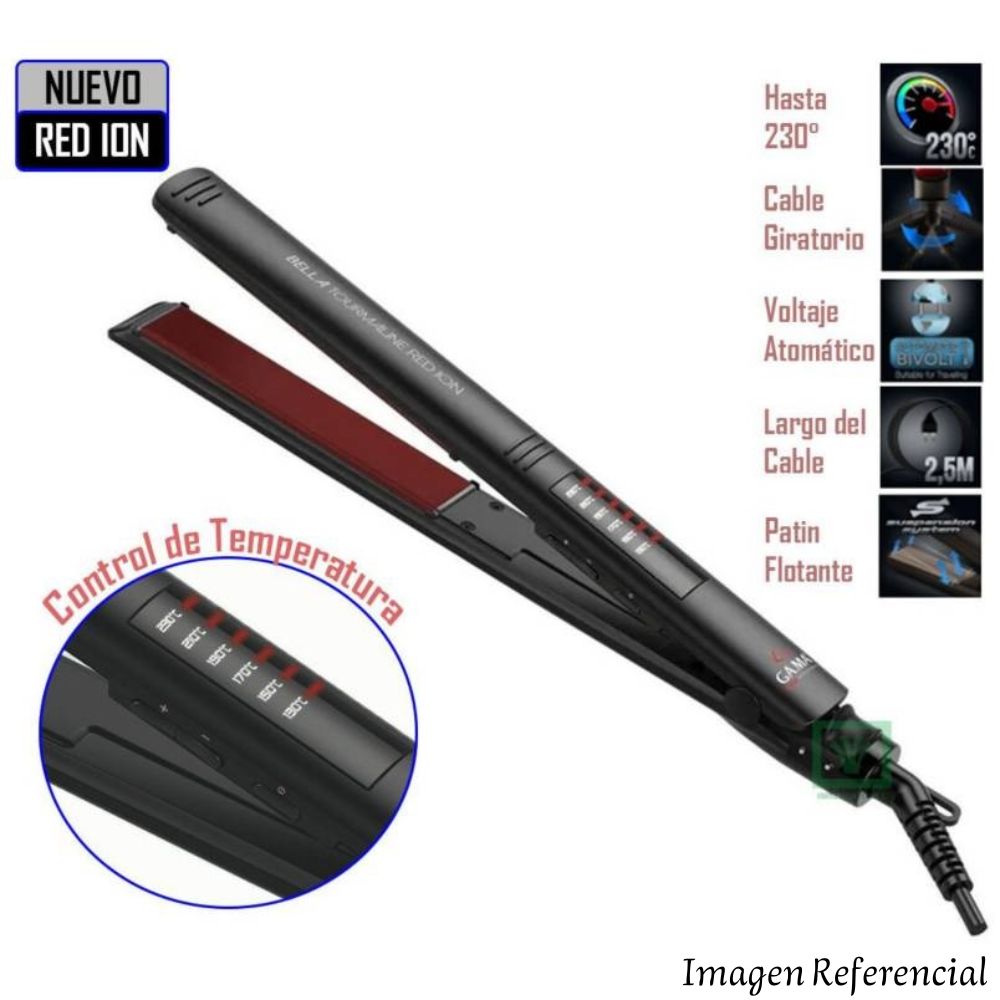 PLANCHA ALISADORA GAMA BELLA TURMALINE RED ION LED - 2