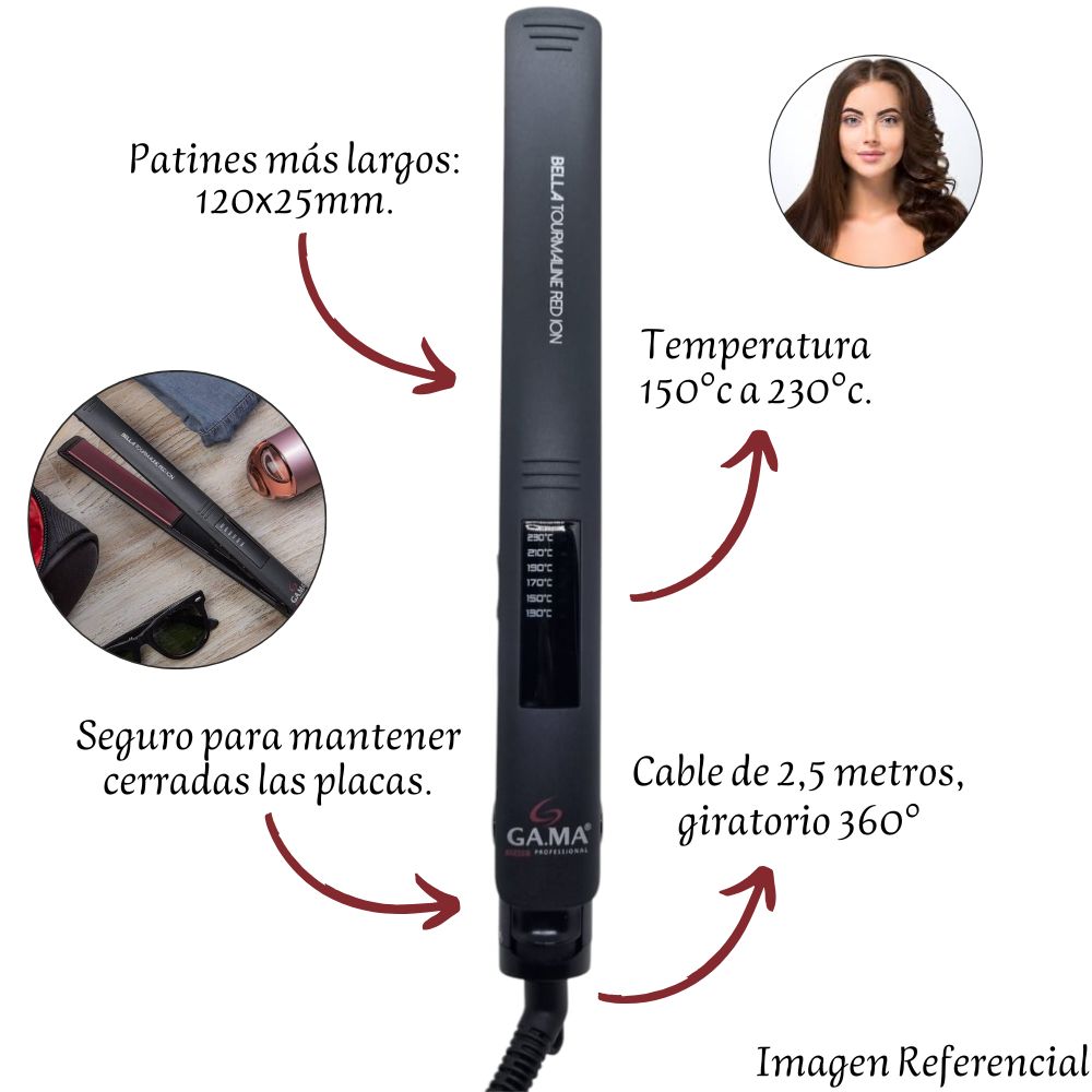 PLANCHA ALISADORA GAMA BELLA TURMALINE RED ION LED - 4