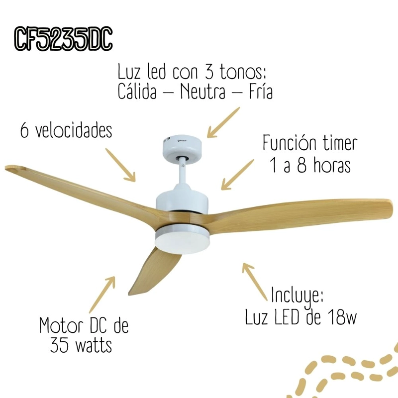 VENTILADOR DE TECHO 52 CON LUZ Y CONTROL REMOTO IMACO CF5235DC - 2