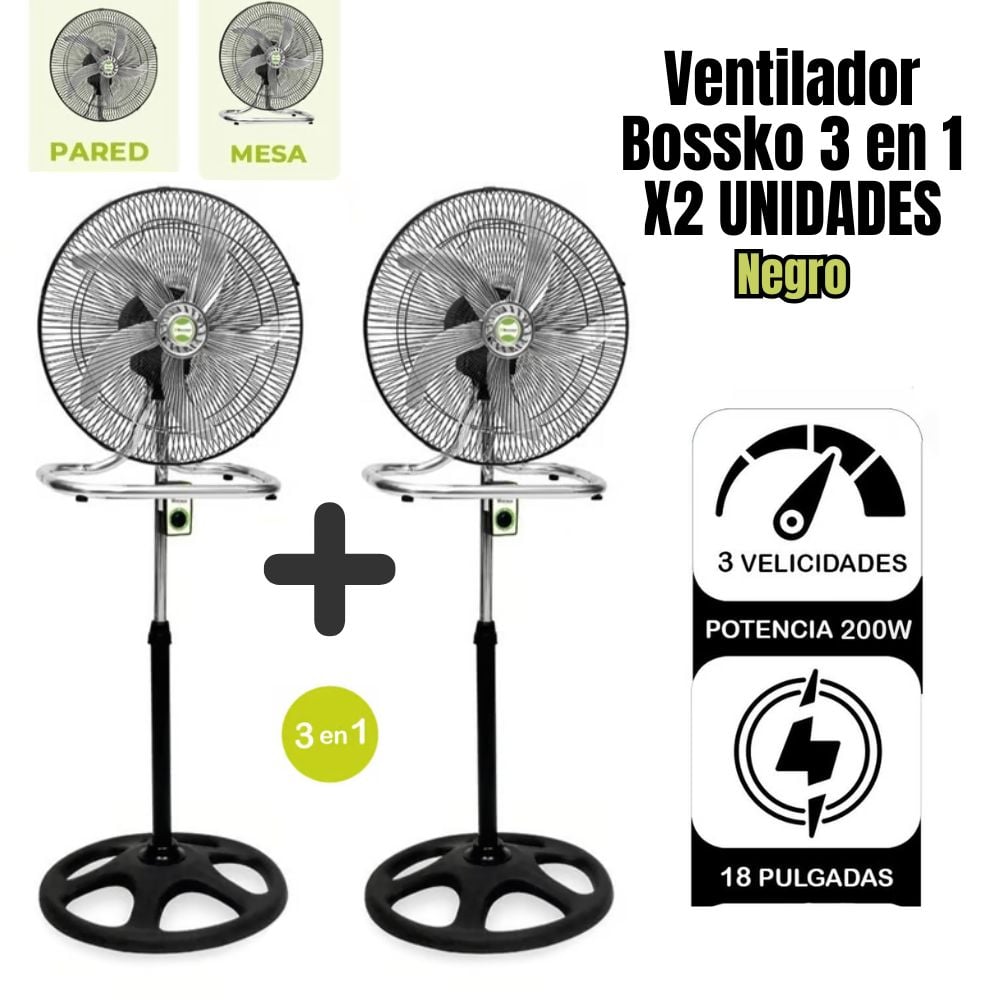 VENTILADOR DE 5 ASPAS 3 EN 1 DE 18? 200W BOSSKO BK-8219VI - NEGRO X2 UNIDADES - 1