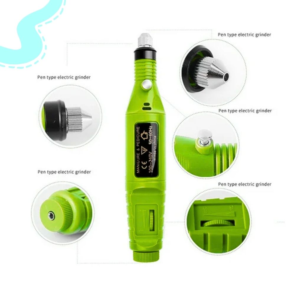 PULIDOR ELÉCTRICO PARA UÑAS - MANICURA PEDICURA VERDE-CELESTE - 6