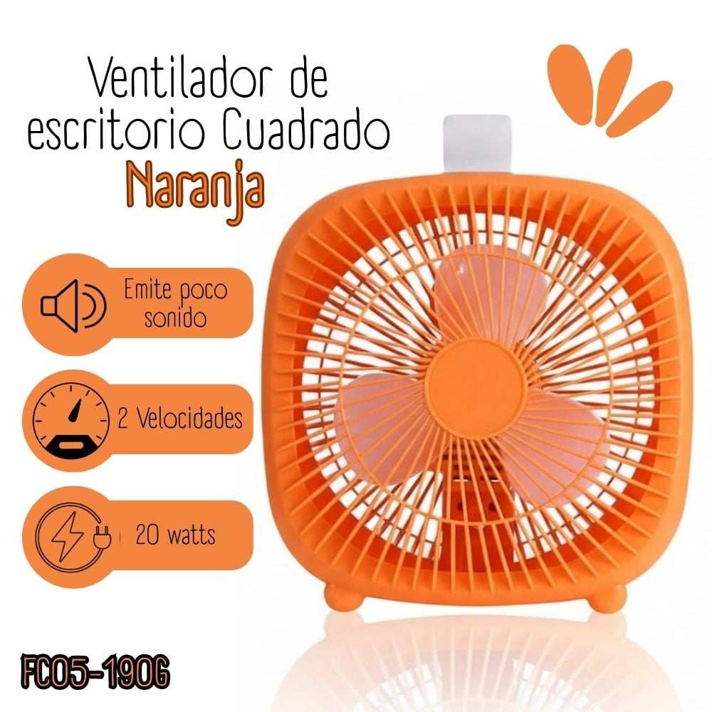 VENTILADOR DE ESCRITORIO CUADRADO – NARANJA - 1