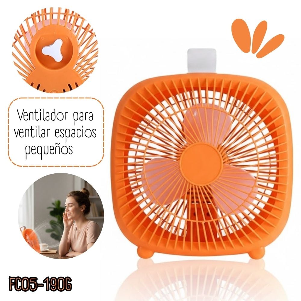 VENTILADOR DE ESCRITORIO CUADRADO – NARANJA - 2