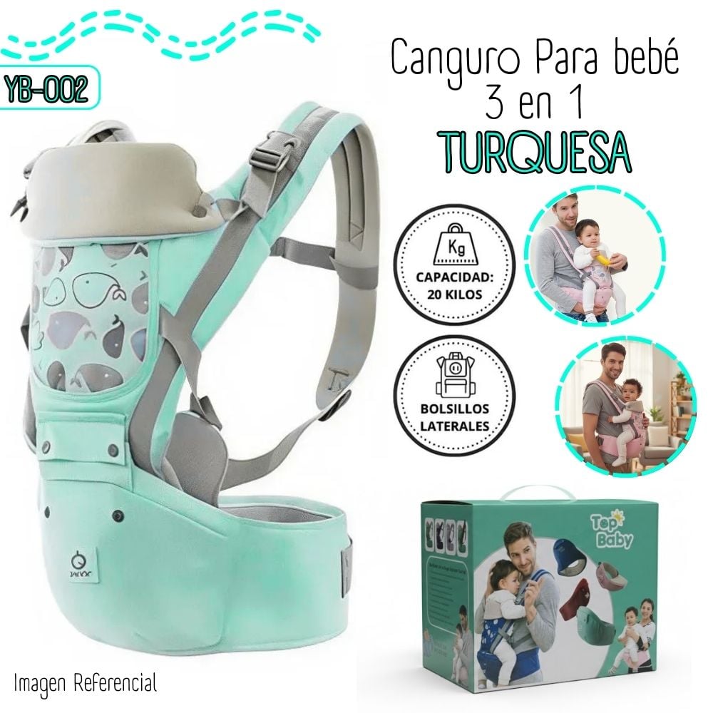 CANGURO ERGONÓMICO 3 EN 1 TURQUESA PARA BEBÉ YB-002 - 1