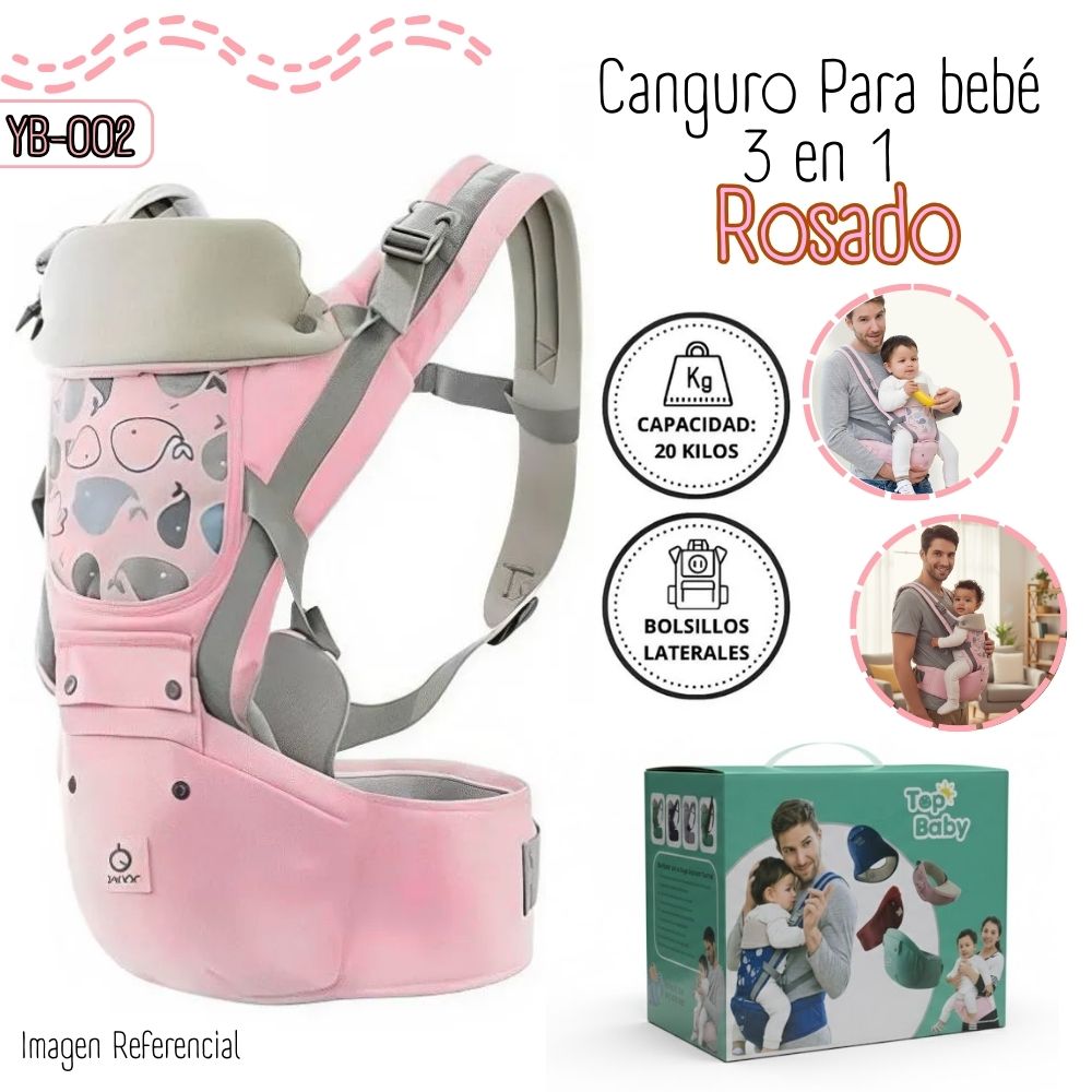CANGURO ERGONOMICO 3 EN 1 PARA BEBÉS - ROSADO  YB-002 - 1