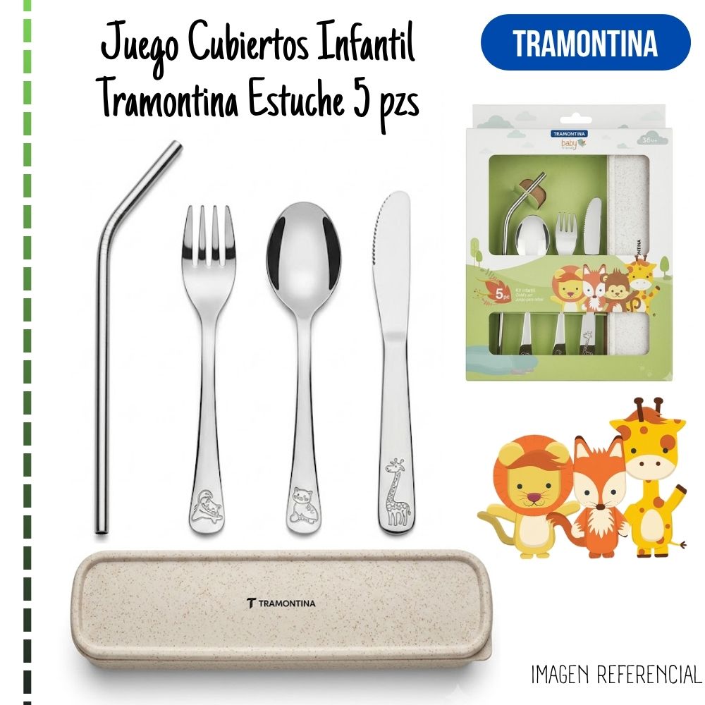 SET DE CUBIERTOS INFANTILES TRAMONTINA CON ESTUCHE Y POPOTE - 5 PIEZAS - 1