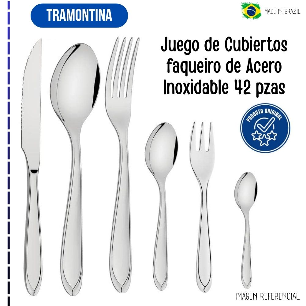 JUEGO DE CUBIERTOS FAQUEIRO DE ACERO INOXIDABLE TRAMONTINAS 42 PZAS - 1
