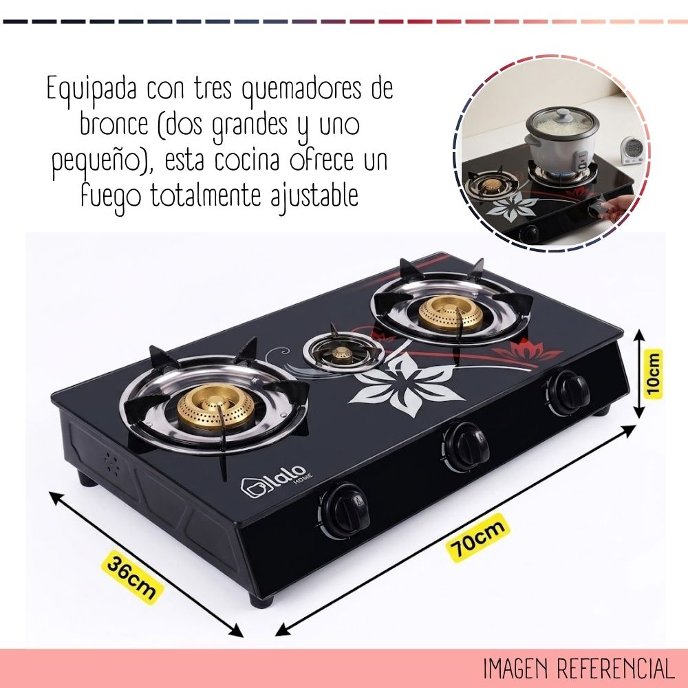 COCINA LALO HOME A GAS 3 HORNILLAS GK-1003GR - 2