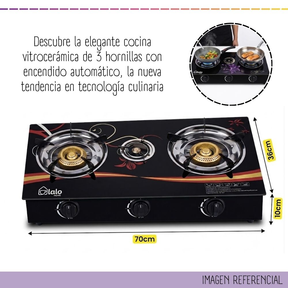 COCINA LALO HOME A GAS 3 HORNILLAS GK-1003GM - 2