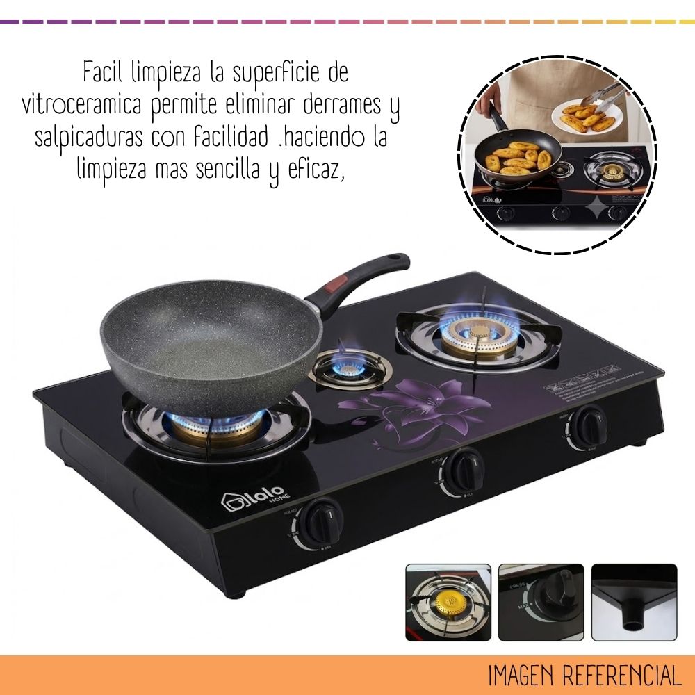 COCINA LALO HOME A GAS 3 HORNILLAS GK-1003GM - 3