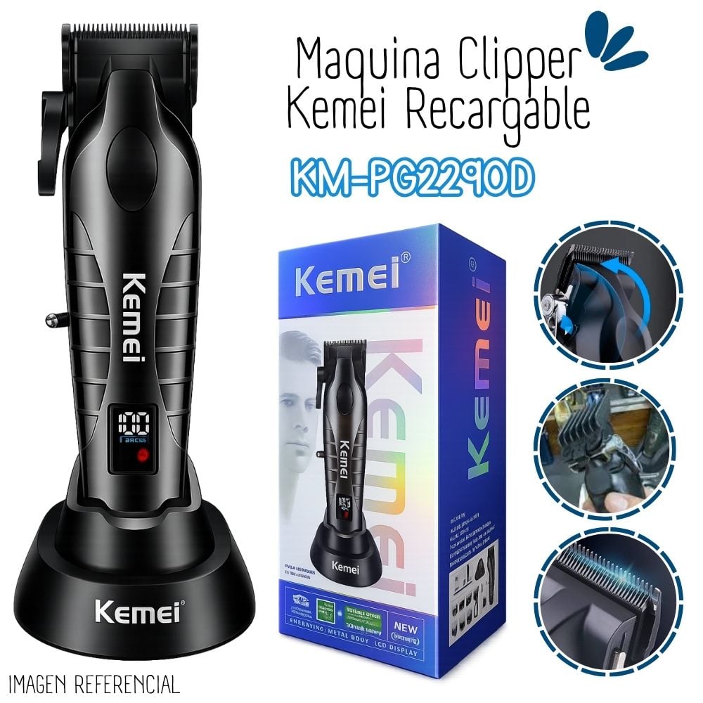 MAQUINA CLIPPER KEMEI RECARGABLE CON BASE KM-PG2290D - 1