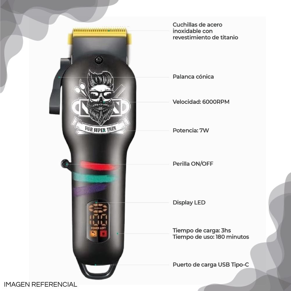 MÁQUINA CLIPPER  DE CORTAR CABELLO RECARGABLE VGR V-699 - 4