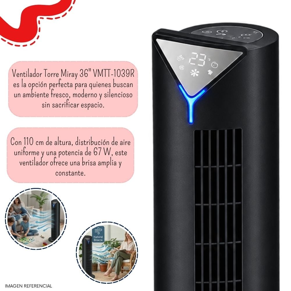 VENTILADOR TORRE MIRAY 36' CONTROL REMOTO VMTT-1039R - 2