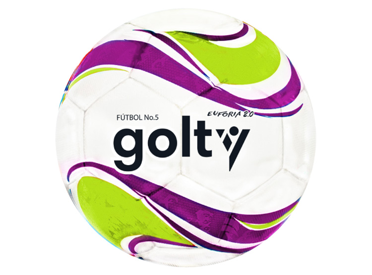 GOLTY PELOTA DE FUTBOL EUFORIA COSIDO A MAQ MORADO VERDE SZ5 - TALLA 5 - 1