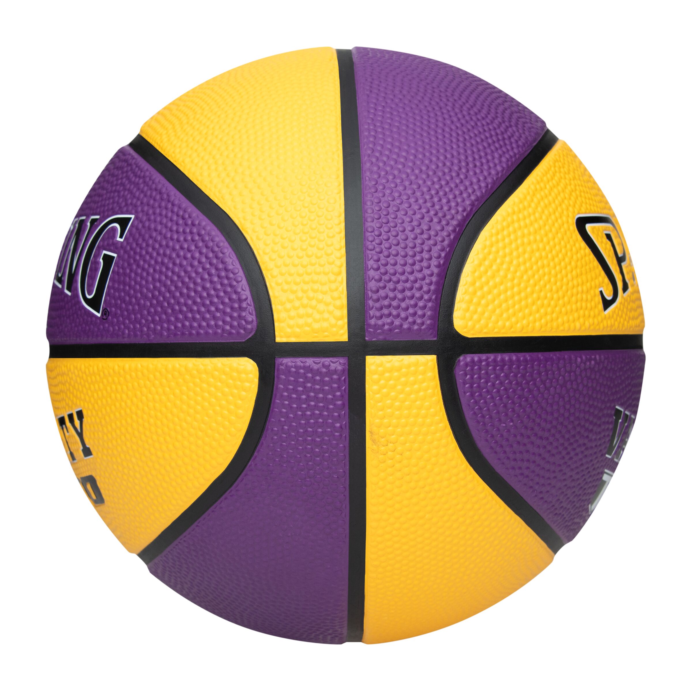 PELOTA BÁSKET SPALDING TF-150 VARSITY MORADO/AMARILLO TALLA 7 - 4