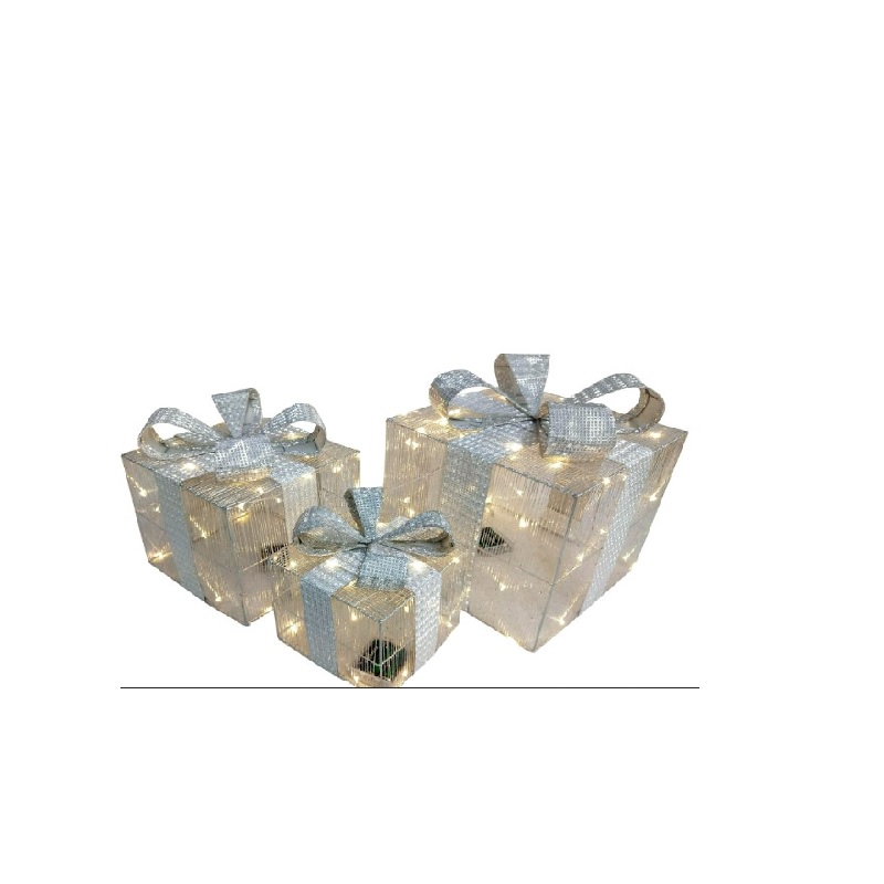 SET CAJAS NAVIDEÑAS AMBERES LUCES LED 3 PZAS GOLD - 2