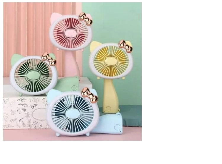 VENTILADOR MANO CON LUZ LED RECARGABLE PORTATIL GATITA - 1