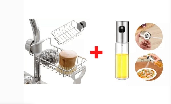 COMBO SPRAY ACEITE COCINA GRIS CLARO + ESTANTE ORGANIZADOR GRIFO COCINA - 1