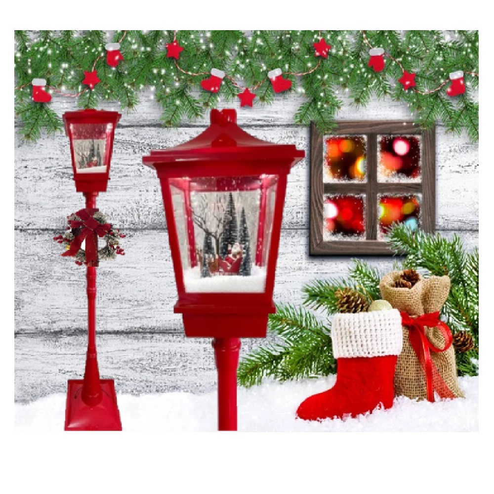 FAROL NAVIDEÑO MUSICAL PEDESTAL CON LUCES MOVIMIENTO CAÍDA NIEVE 184CM - 1