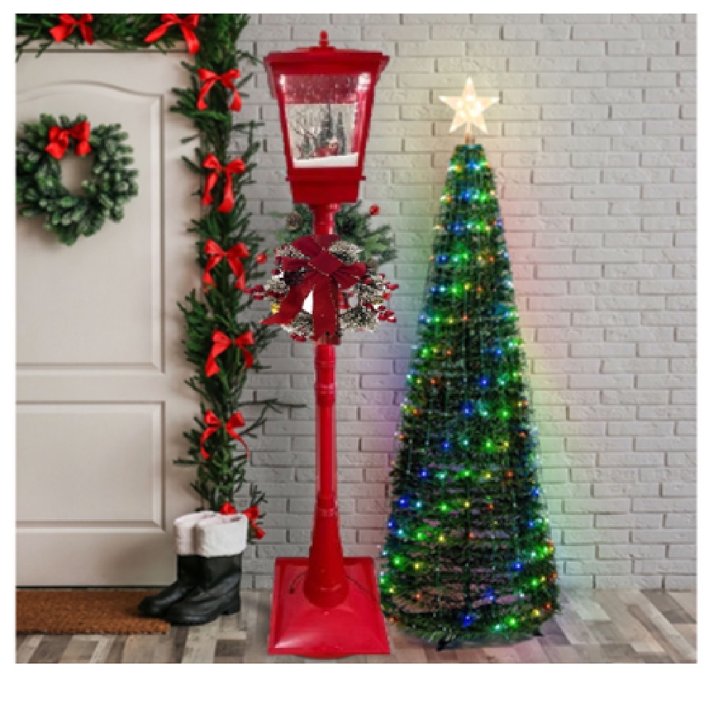FAROL NAVIDEÑO MUSICAL PEDESTAL CON LUCES MOVIMIENTO CAÍDA NIEVE 184CM - 3