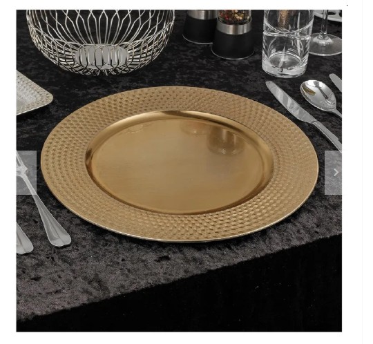 PLATO FONDO SITIO BORDE PUNTOS DORADO 33CM DECORACIÓN MESA - 2