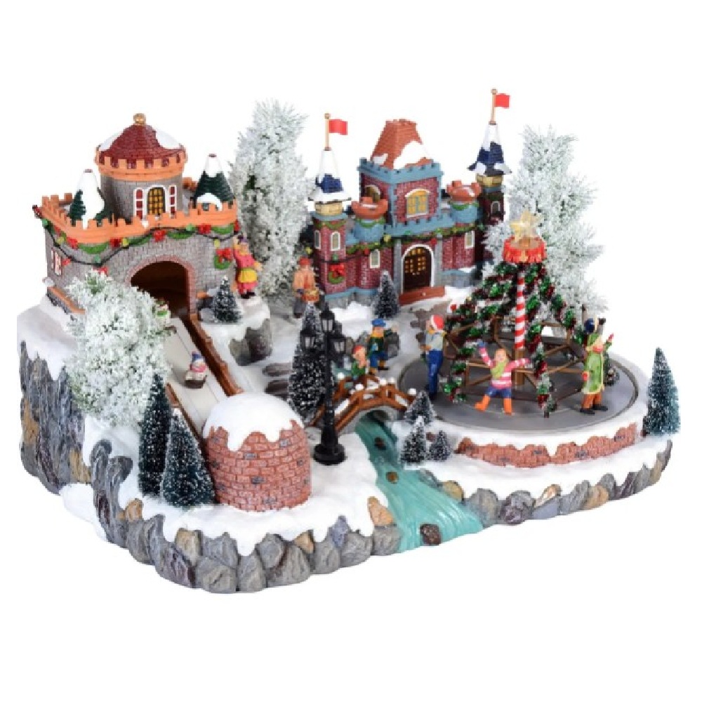 VILLA PUEBLO NAVIDEÑO ÁRBOL GIRATORIO ANIMADOS NIEVE LUZ LED MUSICAL - 1