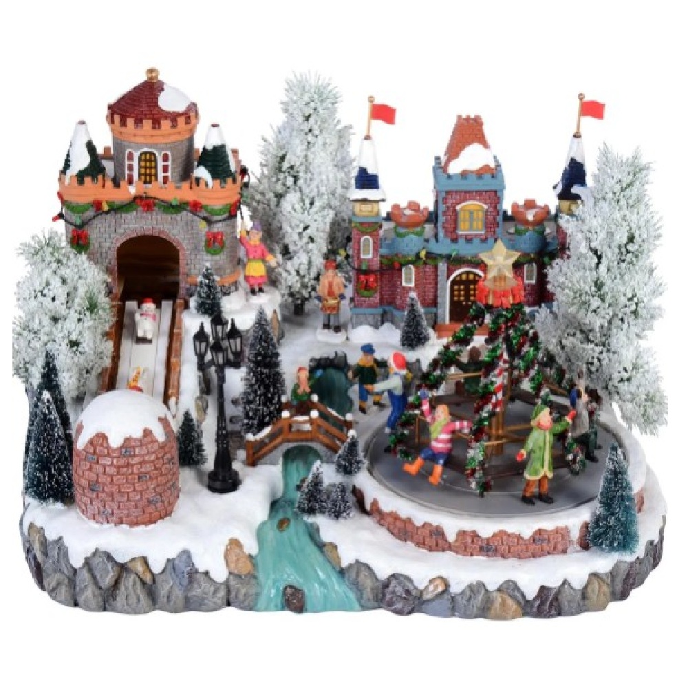 VILLA PUEBLO NAVIDEÑO ÁRBOL GIRATORIO ANIMADOS NIEVE LUZ LED MUSICAL - 3