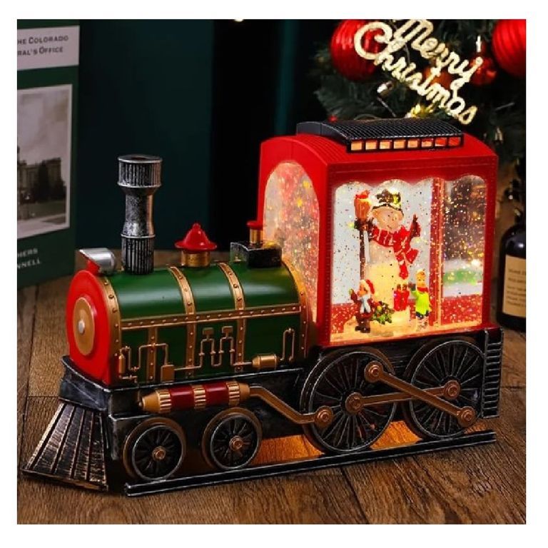 TREN NAVIDEÑO LINTERNA MUSICAL ADORNO LUMINOSO MUÑECO DE NIEVE - 1