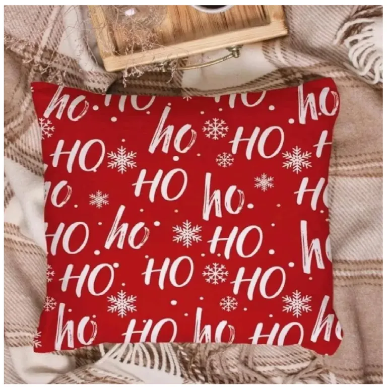 SET 6 FUNDAS DE COJÍN NAVIDEÑOS 45X45 CM DISEÑO 'HO HO HO' Y COPOS DE NIEVE CON CIERRE INVISIBLE - 1