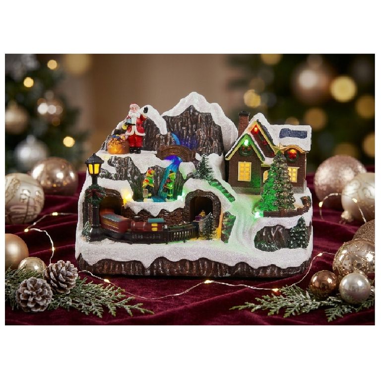 VILLA NAVIDEÑA PATINADORES ÁRBOL TREN PAPA NOEL GIRATORIOS MUSICAL LUZ LED - 1