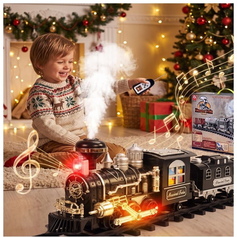 TREN CONTROL REMOTO NAVIDEÑO TELEDIRIGIDO BOTA HUMO LUCES MUSICAL 22 PZAS - 1